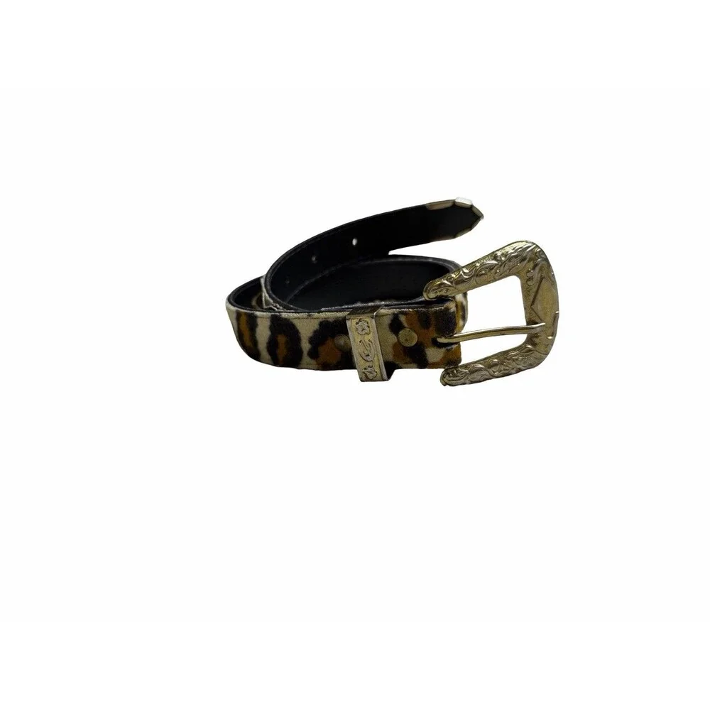 Women's Leppard animal print belt 34 inches silver tone buckle
